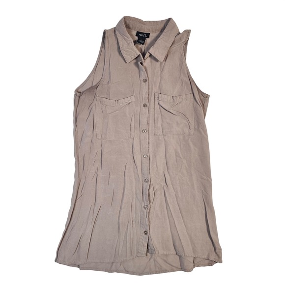 Rue21 Tops - Rue21 Womens Sleeveless Button Down Top Tan Rayon Utility Shirt‎ Size Medium